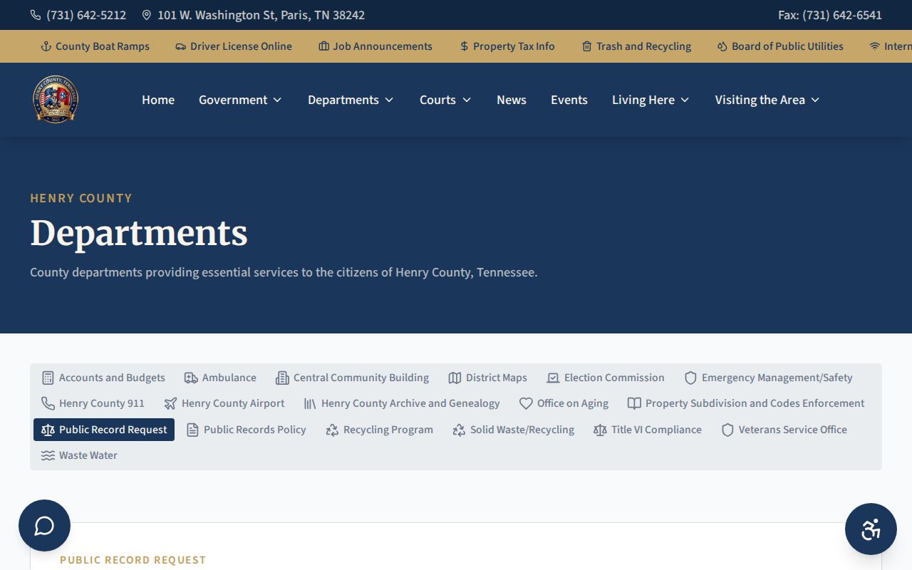 Henry County public records request information for warrant records