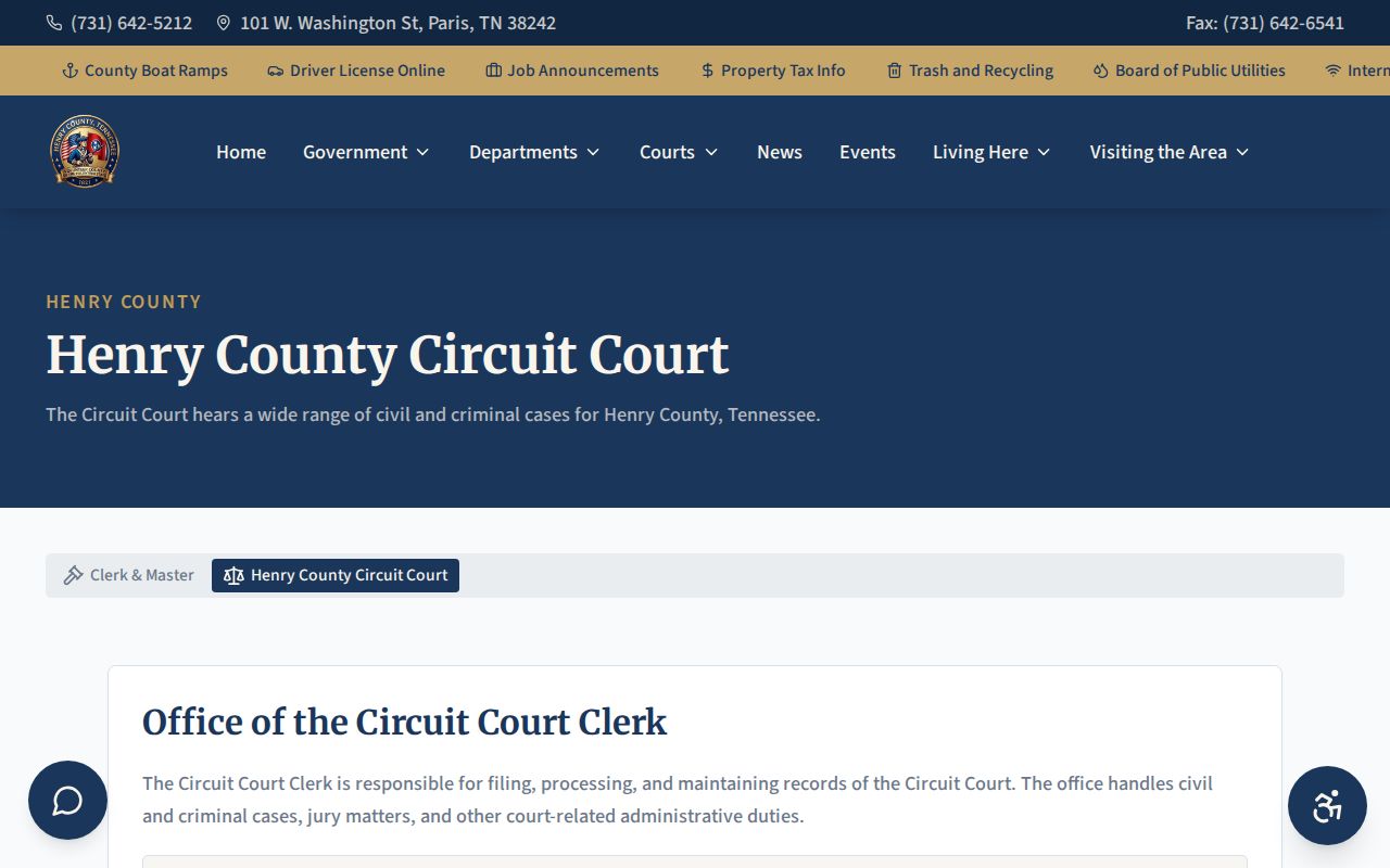 Henry County courthouse and court clerk information for warrant records