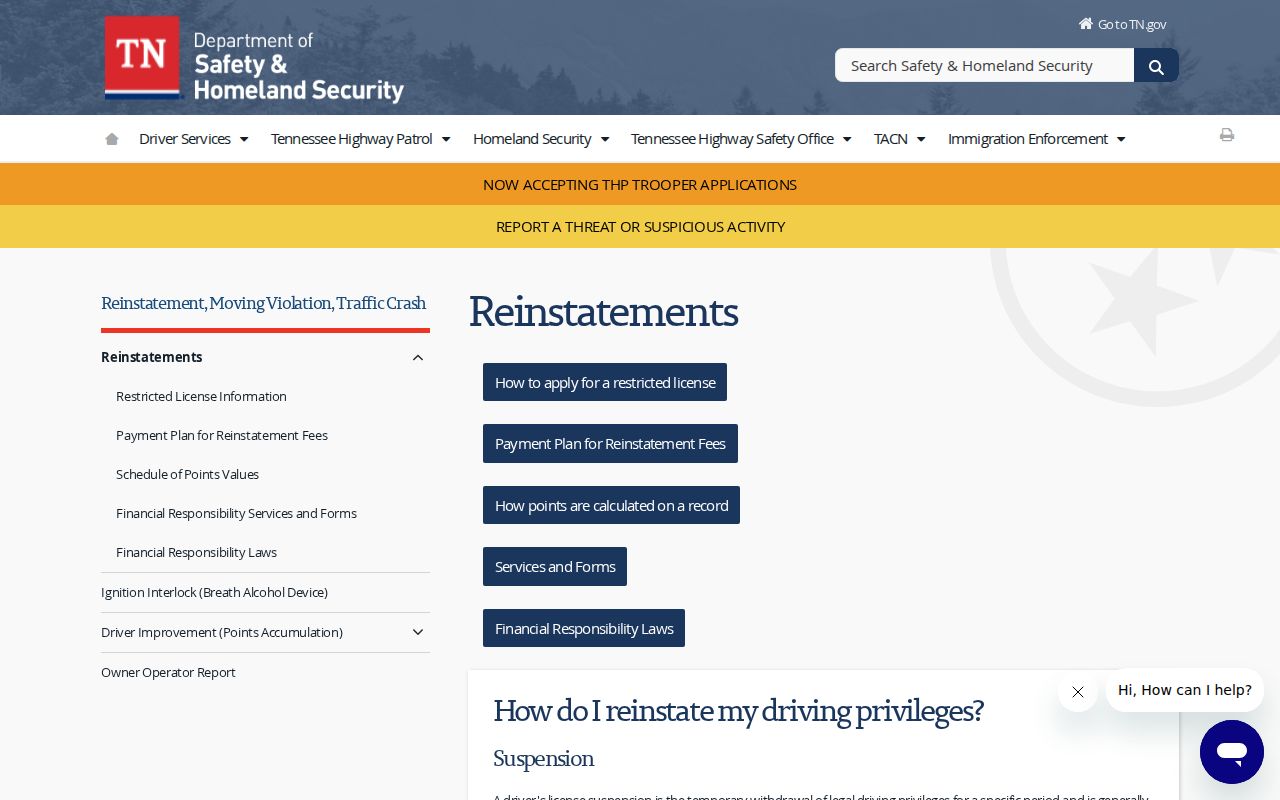 Tennessee court compliance and Henry County traffic warrant status