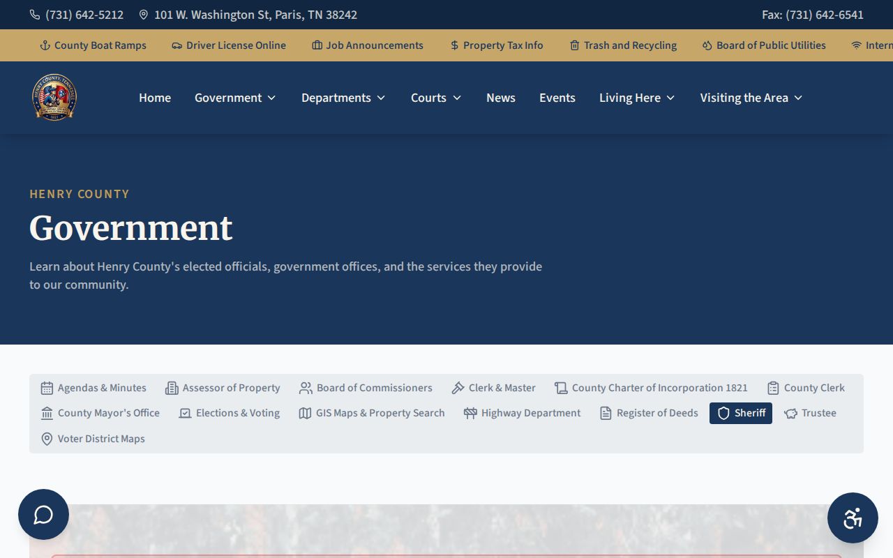 Henry County government directory with its Sheriff office listed